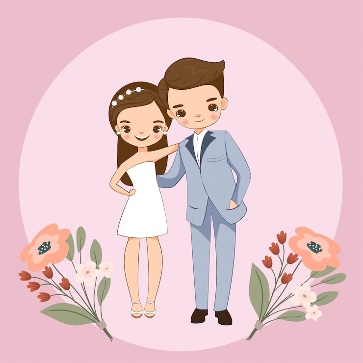 Vector 漂亮的夫妇为婚礼邀请卡