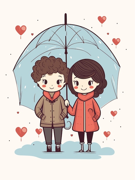 cute couple with umbrella vector