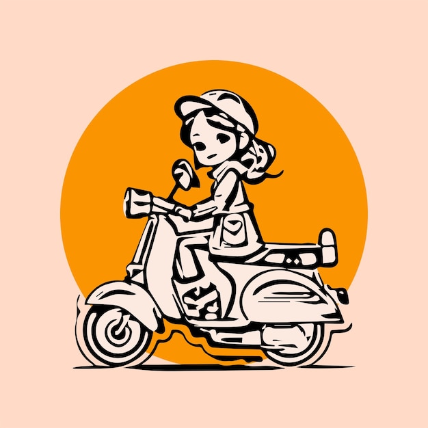 Coppia carina donna vespa logo illustrazione vettoriale