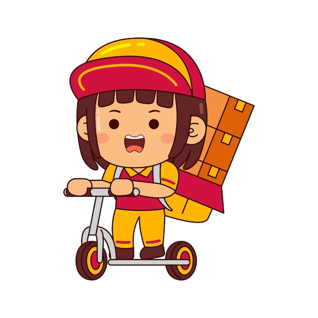 Vector cute courier girl cartoon character vector illustration