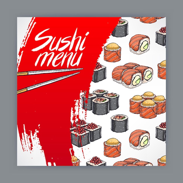Вектор Симпатичная обложка для суши-меню. рисованная иллюстрация