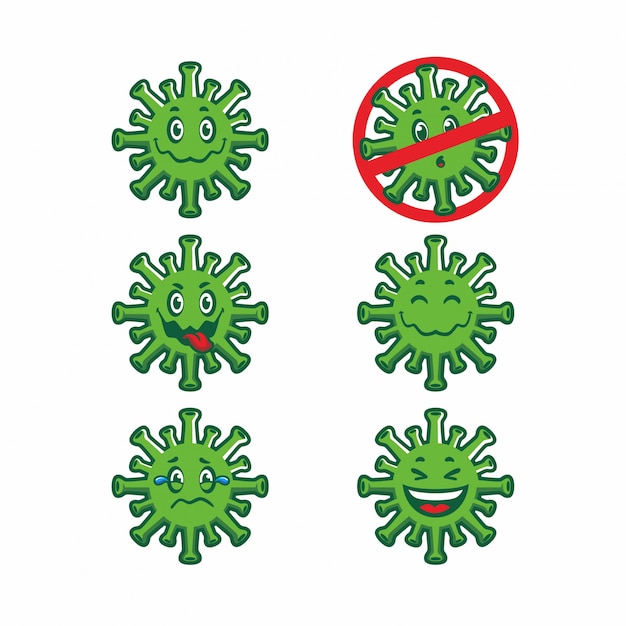 Vector cute covid 19 virus cartoon design vector set bundle