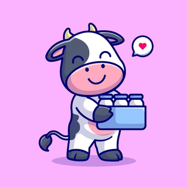 Cute Cow Bring Milk In Bucket Cartoon Vector Icon Illustration Animal Nature Icon Concept Isolated
