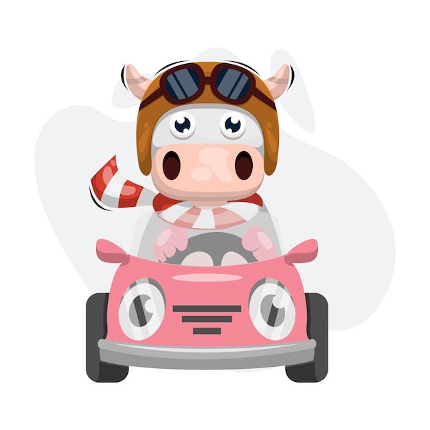 cute cow and car illustration 