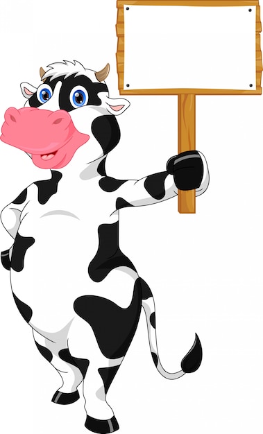 Vector cute cow cartoon and blank sign