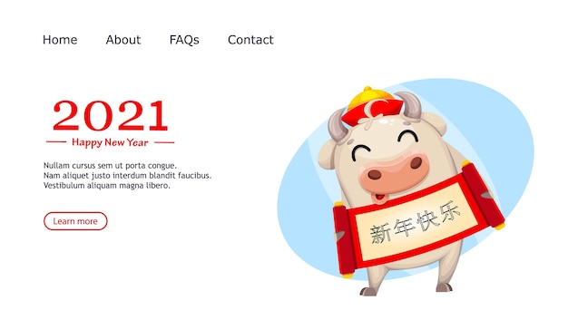 Cute cow cartoon character. chinese new year of bull