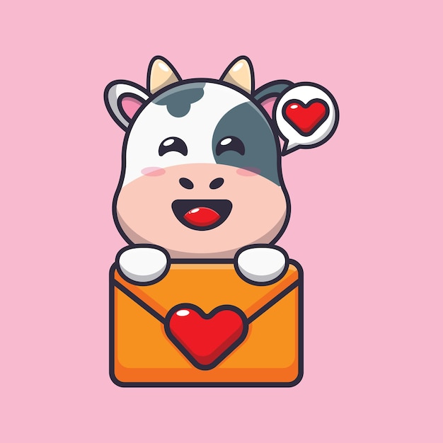 милый персонаж мультфильма о корове с любовным посланием