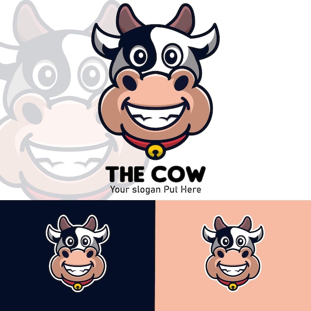 Cute cow cartoon mascot logo illustration premium vector