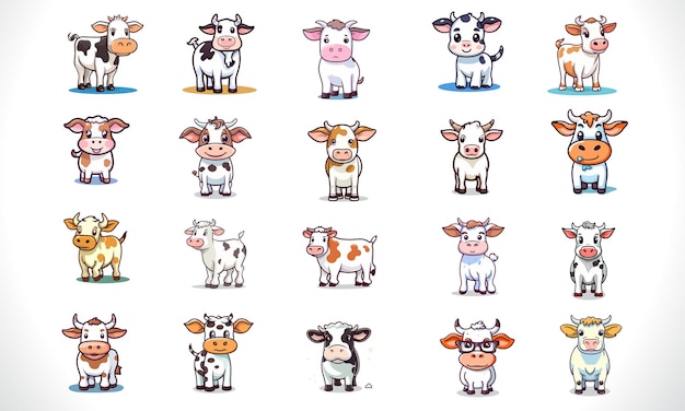 Vettore simpatico pacchetto di cartoni animati di mucca