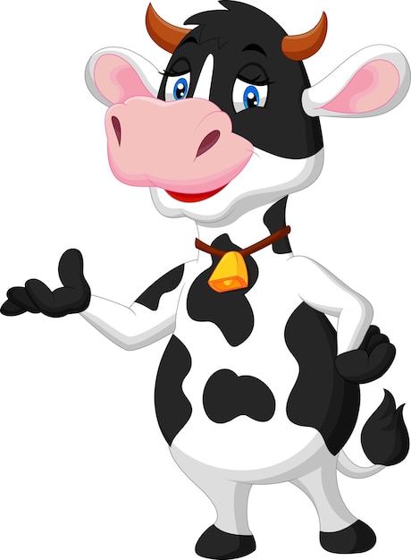 Vector cute cow cartoon presenting