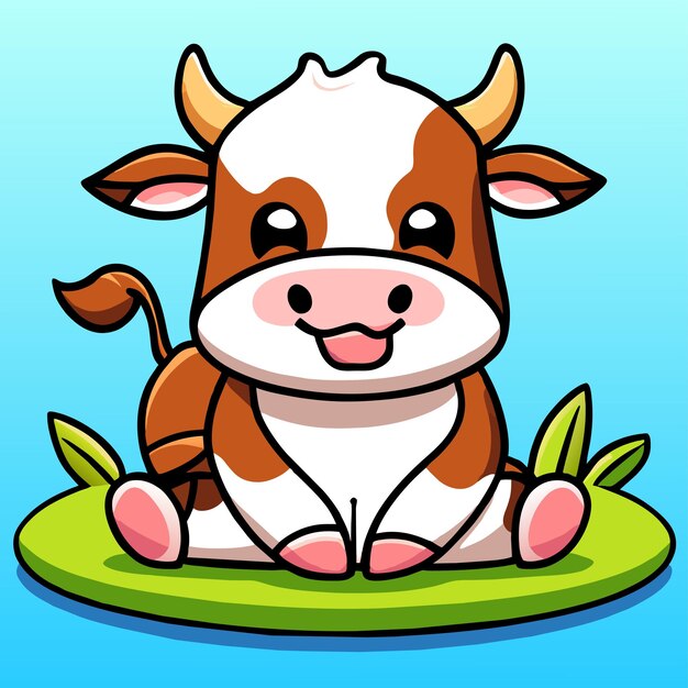 Vector cute cow cattle hand drawn flat stylish mascot cartoon character drawing sticker icon concept