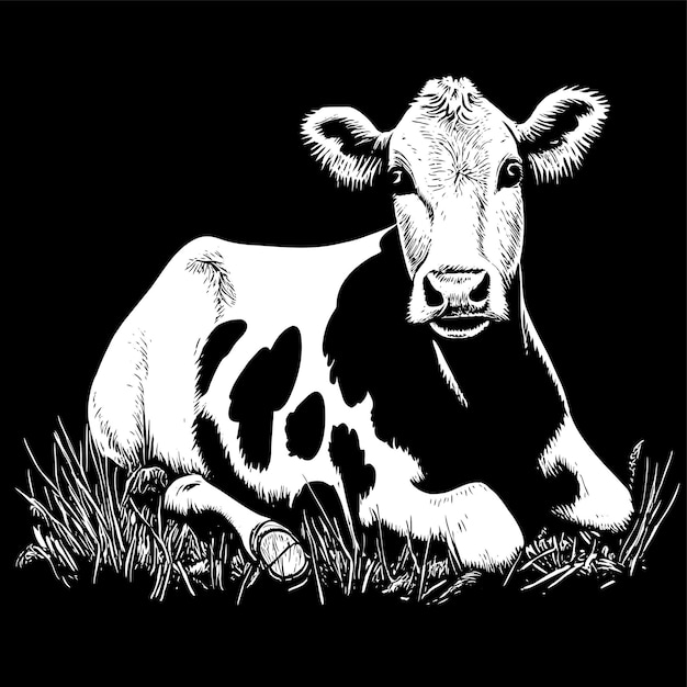 Carino bestiame di mucca disegnato a mano piatto elegante mascotte personaggio di cartone animato disegno adesivo icon concept
