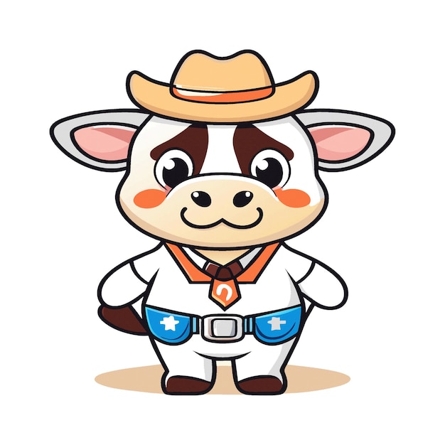 Vector cute cow character clipart artwork wearing a cowboy 193