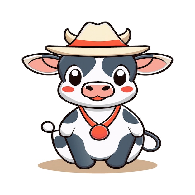 cute cow character clipart artwork wearing a cowboy 203