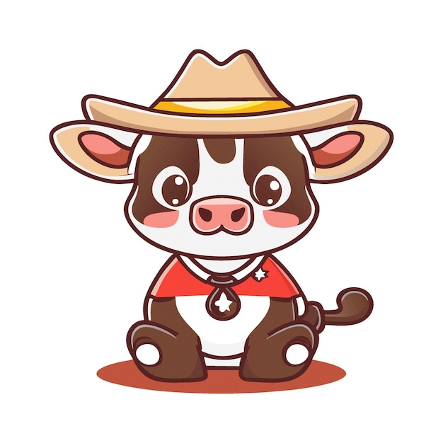 cute cow character clipart artwork wearing a cowboy 341