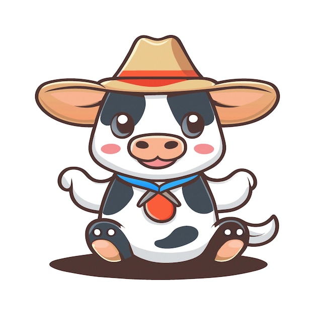 cute cow character clipart artwork wearing a cowboy 355
