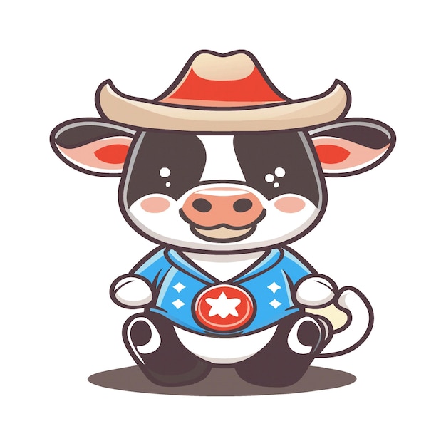 Grafica clipart di un simpatico personaggio di mucca che indossa un cowboy 392