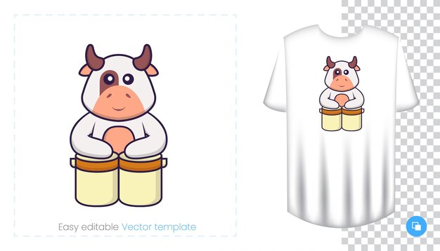 Cute cow character. Prints on T-shirts, sweatshirts, cases for mobile phones, souvenirs.