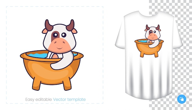 かわいい牛のキャラクター。 Tシャツ、スウェットシャツ、携帯電話用ケース、お土産にプリント。