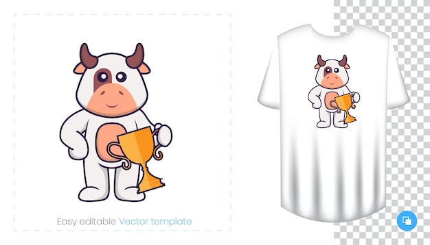 Cute cow character. Prints on T-shirts, sweatshirts, cases for mobile phones, souvenirs.