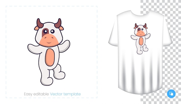 Cute cow character. Prints on T-shirts, sweatshirts, cases for mobile phones, souvenirs.