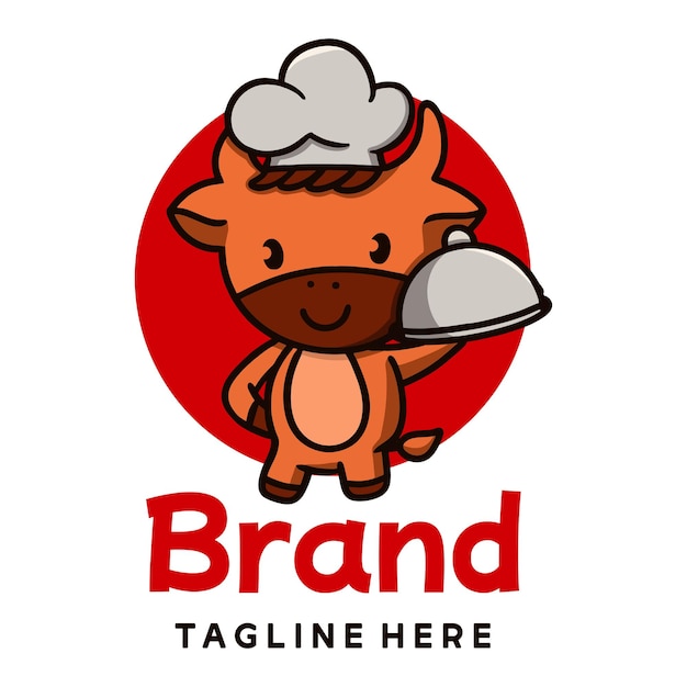 Вектор Дизайн логотипа кухонного талисмана cute cow chef