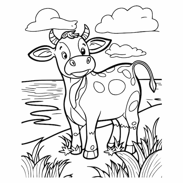 Cute Cow for coloring book or coloring page for kids vector clipart