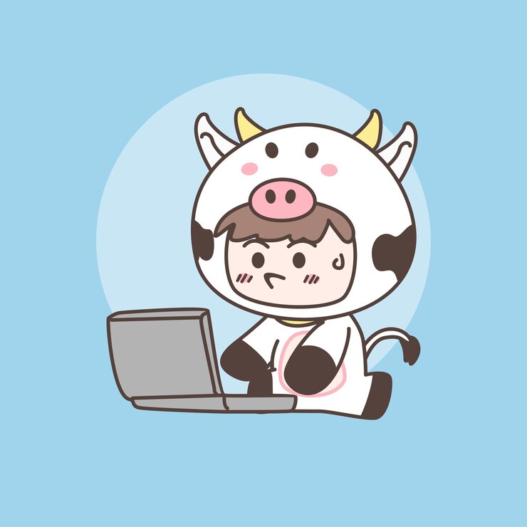 Vector 귀여운 소가 노트북과 혼동됐어