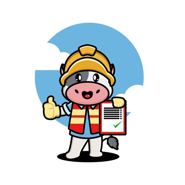 Cute cow construction worker cartoon