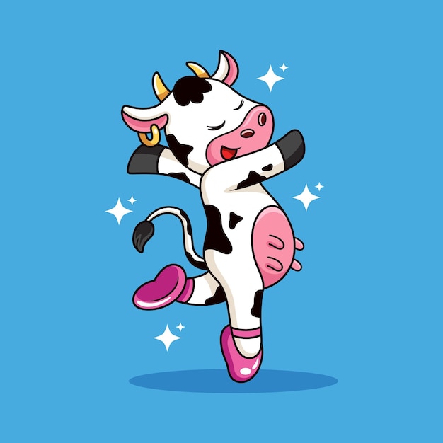 Cute cow doing ballet cartoon Animal vector icon illustration isolated on premium vector