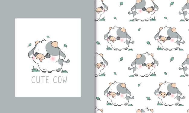 Cute cow doodle cartoon seamless pattern for baby nursery pattern