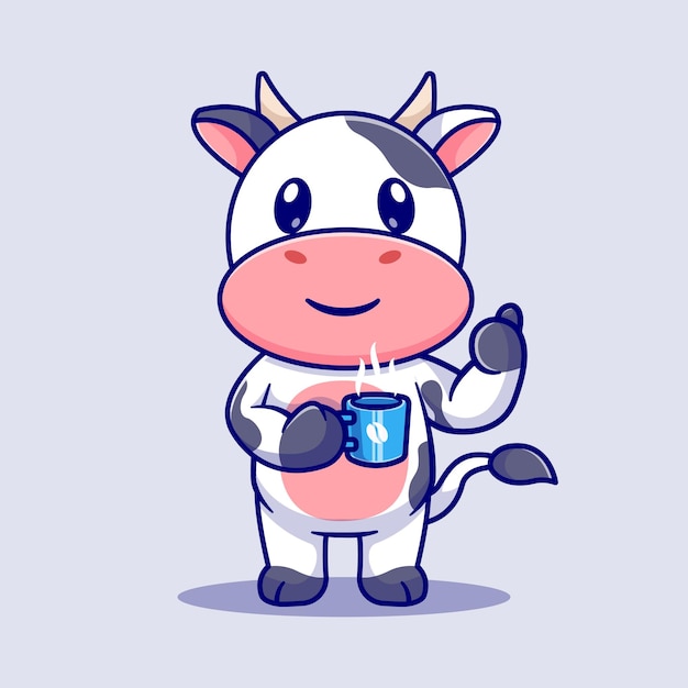 Cute cow drinking coffee cartoon vector icon illustration. animal drink icon concept isolated flat.