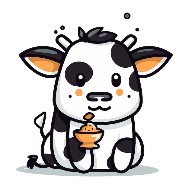 Vector cute cow eating ice cream vector illustration of cartoon character