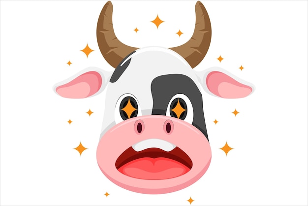 Vector cute cow expression sticker design