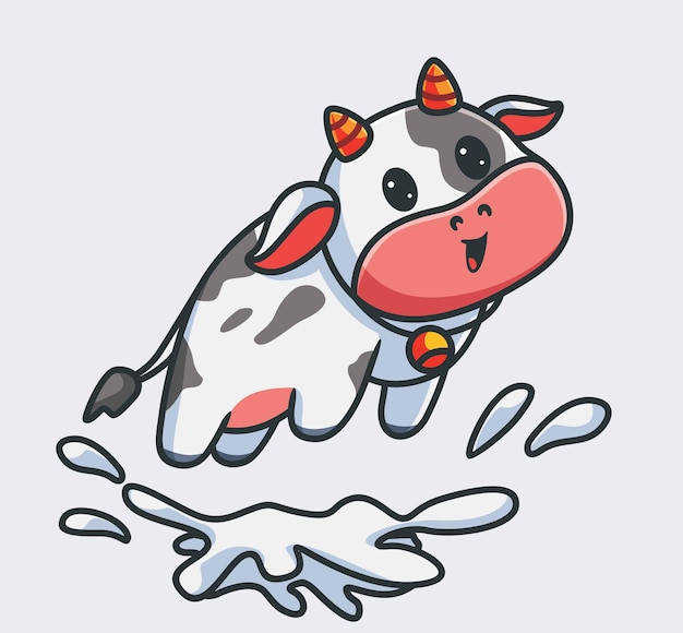 Cute cow flying with splash of milk isolated cartoon animal nature illustration Flat Style Sticker