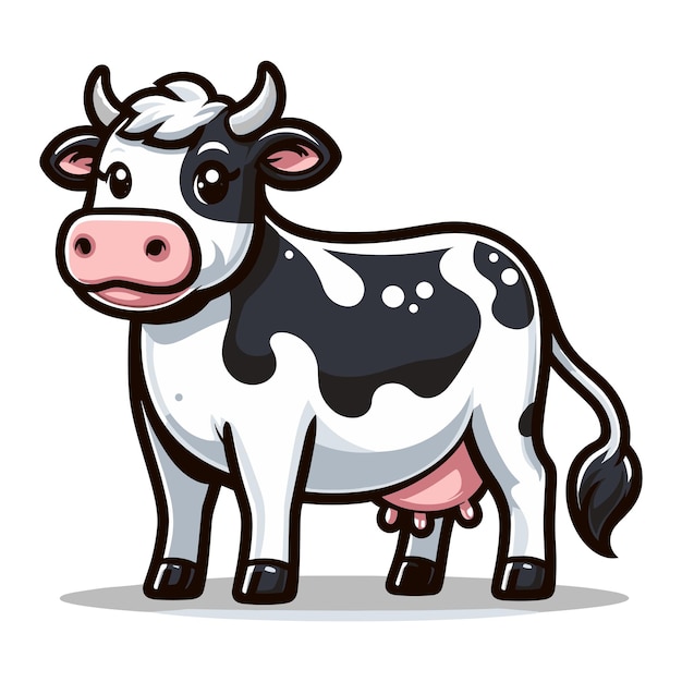 Vector cute cow full body cartoon mascot character vector illustration funny adorable farm pet animal cow