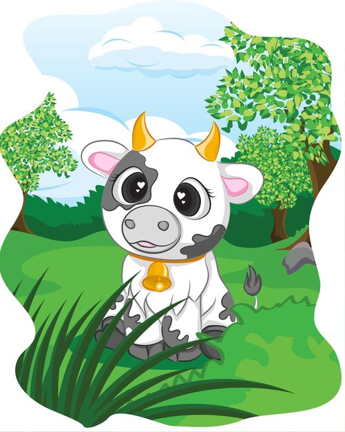 Cute cow on a green meadow