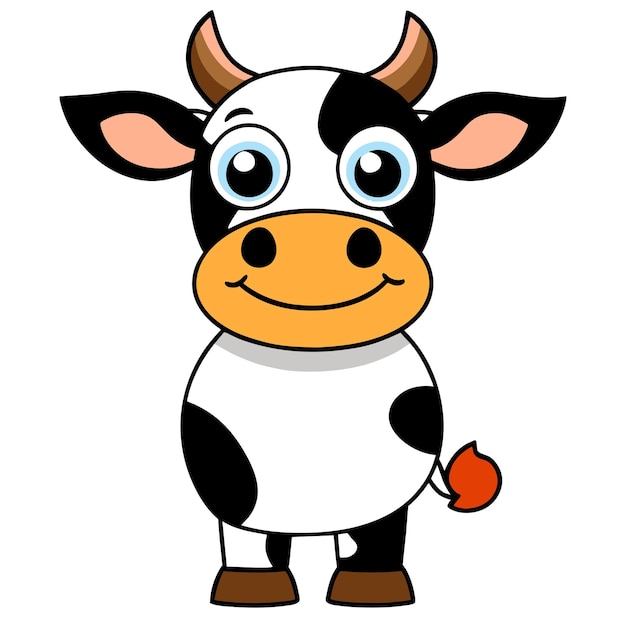 Милая корова, нарисованная рукой, плоская стильная мультфильмная наклейка, икона, концепция, изолированная иллюстрация