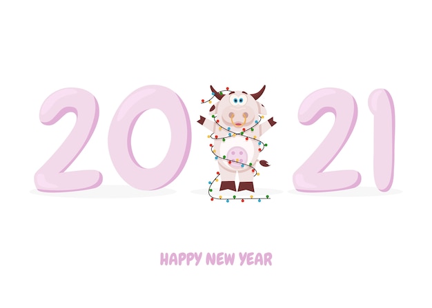 Cute cow and happy new year