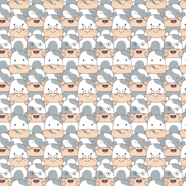 Cute cow head doodle cartoon seamless pattern