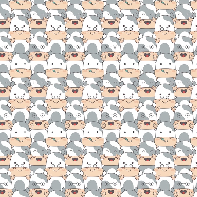 Cute cow head doodle cartoon seamless pattern