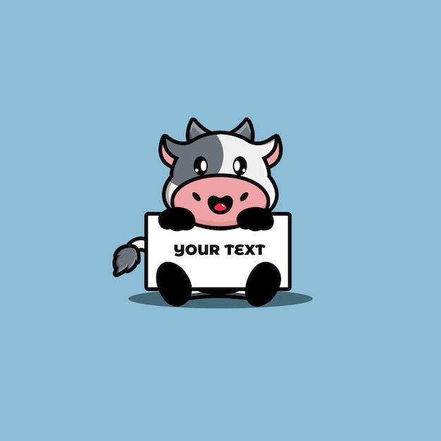 Vector cute cow holding a blank text board cartoon vector illustration