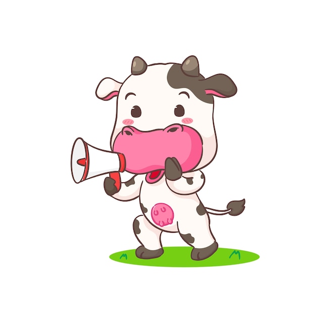 Cute cow holding megaphone cartoon character Adorable animal concept design