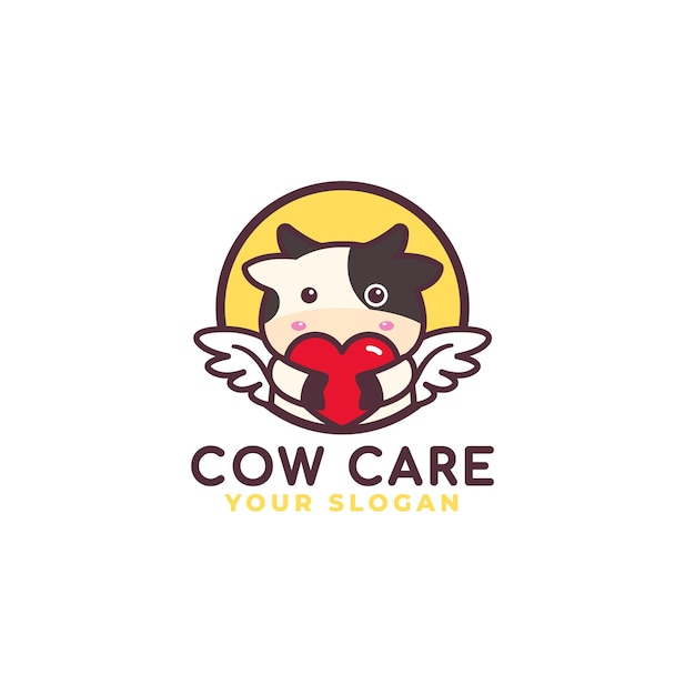 Cute Cow Hugging Heart Care Logo