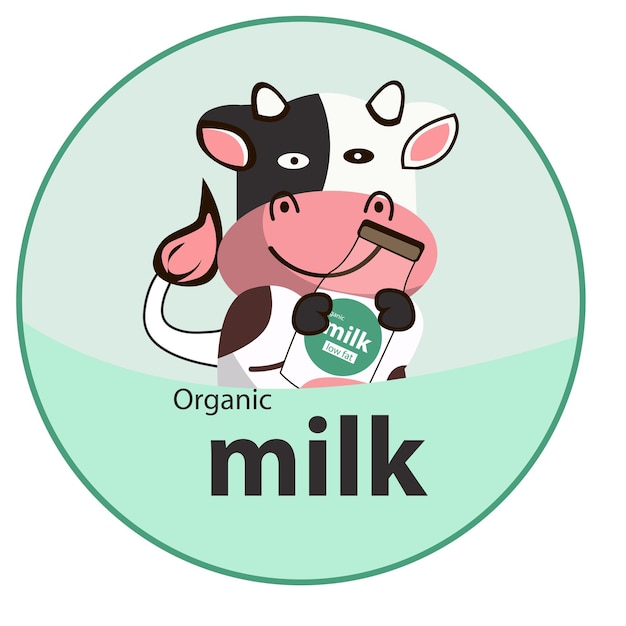 Vector cute cow icon with milk bottle