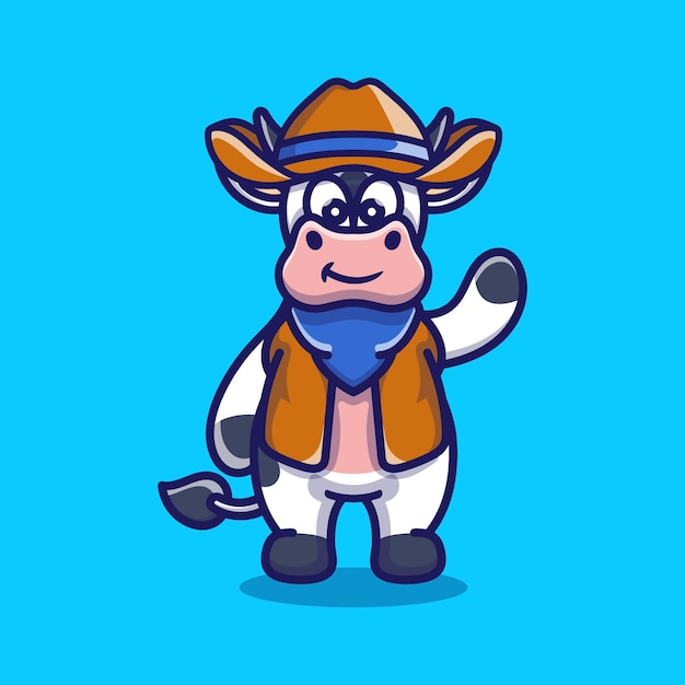 Cute cow illustration wearing cowboy clothes