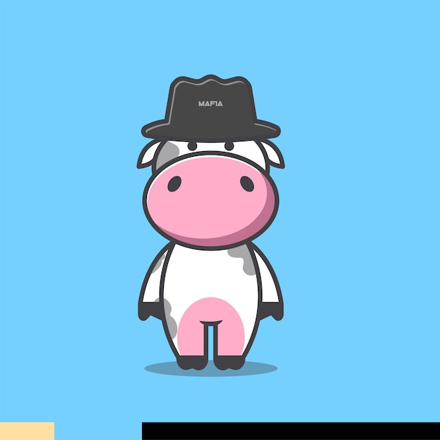 Cute cow illustration wearing mafia hat