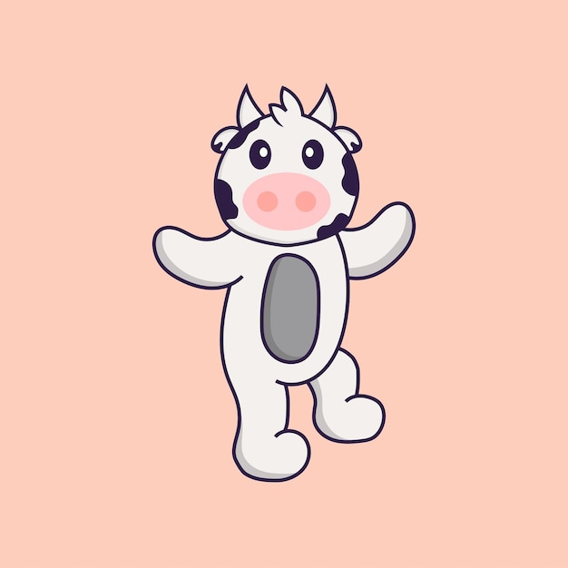 Vector cute cow is dancing. animal cartoon concept isolated.
