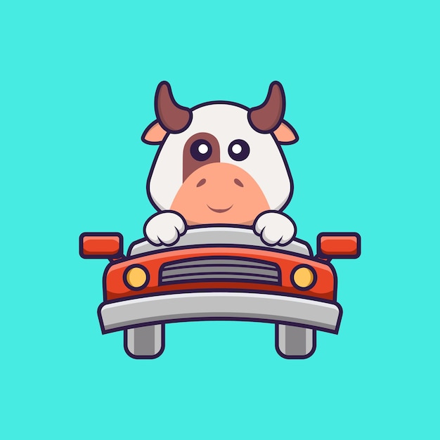 Cute cow is driving. animal cartoon concept isolated. flat
cartoon style