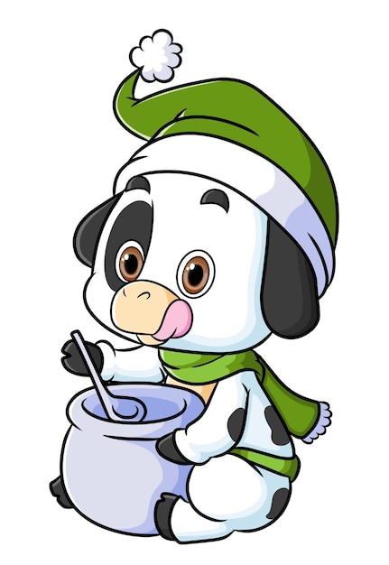 Vector the cute cow is mixing the milk in the jug of illustration